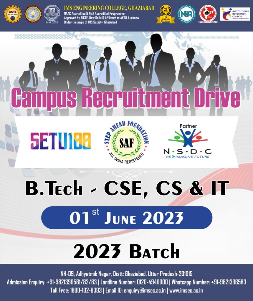 Campus Recruitment Drive of SAF SETU100 Pvt. Ltd. - 2023 Batch

#imsec143 #engineering #college #aktu #btech #campus #admissionopen #AICTE #mca #mba #mbaadmission #placement #aktu_india #results #setu100