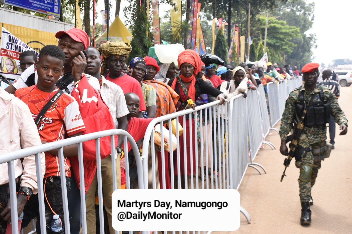 MKSerumaga's tweet photo. @DailyMonitor This is what killed Martyrs Day for me, the military take-over.
Pedestrian space has been reduced, guns everywhere, when one person stumbles the whole queue begins to stagger....terrified of losing one's footing and getting trampled. https://t.co/zSmH4ncSlU