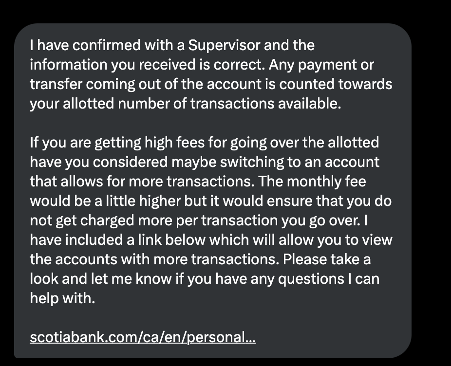 Turns out it is right. <a href="/scotiabank/">Scotiabank</a> charges a fee to pay your mortgage.  A Scotiabank mortgage.  <a href="/RBC/">RBC</a> <a href="/cibc/">CIBC</a> I have accts with you; can you clear this very low bar and take my business?