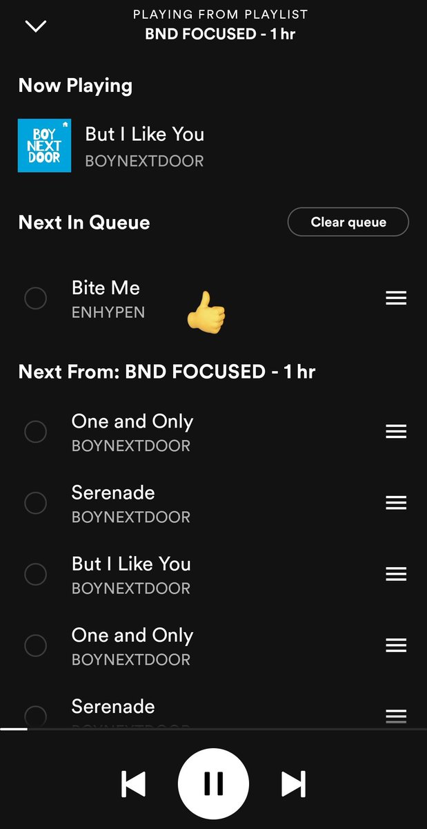 > METHOD 2 🎧 :
• Listen to BND STREAMING - 1 hr Playlist (🔗: open.spotify.com/playlist/2PyMv…)
• Listen to ANY of your Fav Songs IN BETWEEN the Playlist by 'Queueing' Songs within the Playlist! 
(You can add 2-3 songs after every 2-3 BND songs!)

Pics attached to how to Queue!

[2/2]