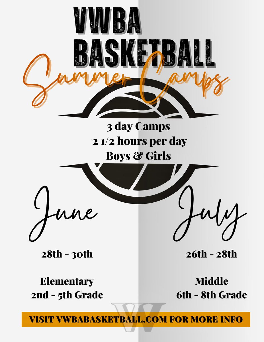 VWBA summer camps ‼️‼️‼️ both camps have limited spots available.. Sign up early so you will not be late.. visit vwbabasketball.com to register. #VWBAcertified