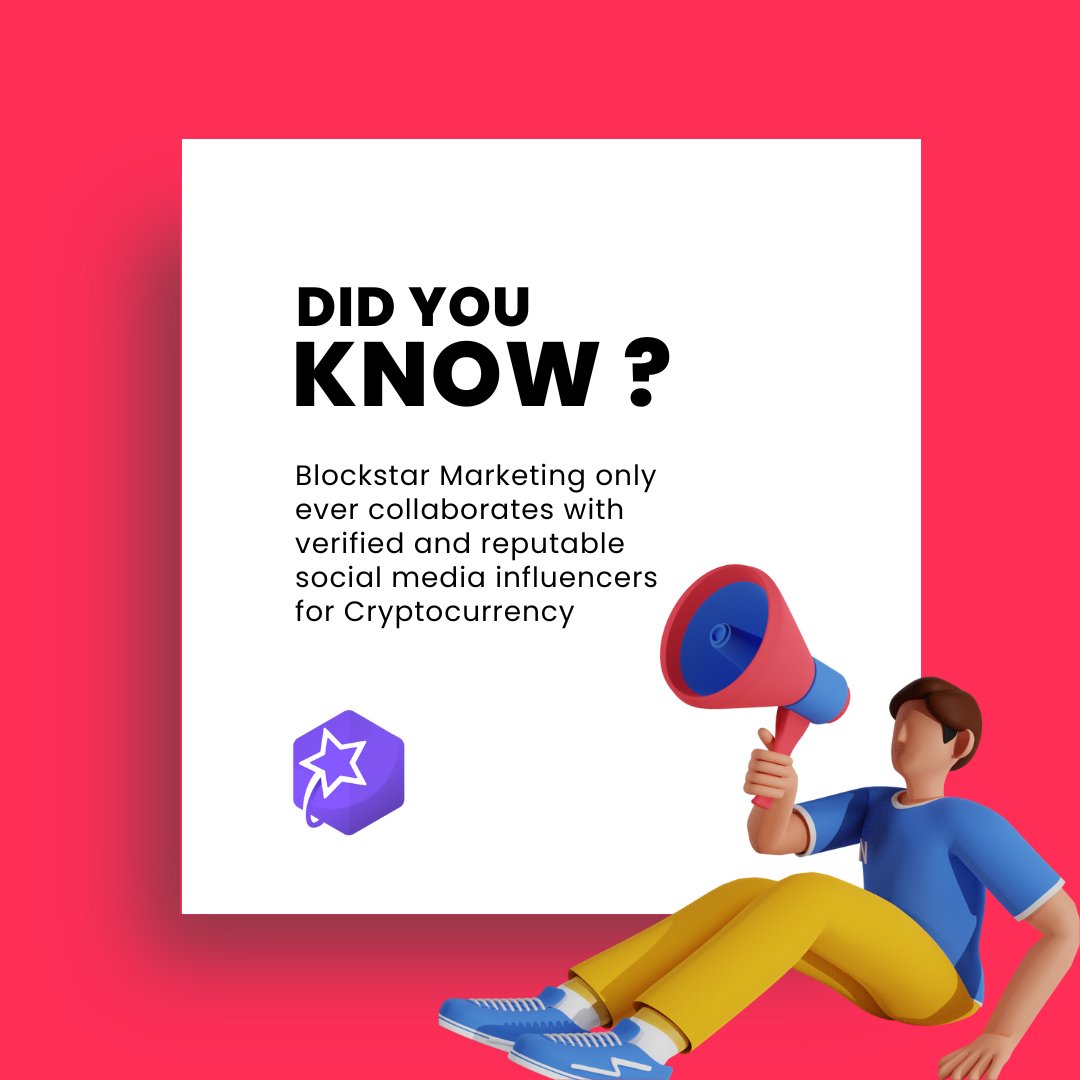 #DidYouKnwo Blockstar Marketing only ever collaborates with verified and reputable social media influencers for Cryptocurrency.

We will check their background and past content to verify no bot followers' presence before entering an agreement with the influencer.