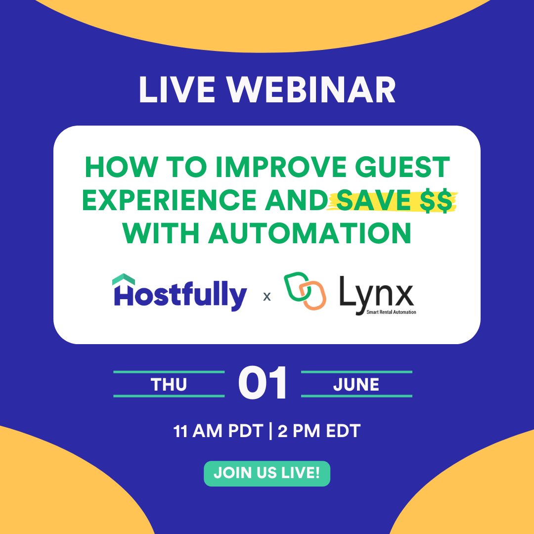🌟 LIVE WEBINAR - TOMORROW 🌟 Our live webinar with @LynxSmartRental will show you how to enhance the guest experience and save money 💰💰 through automation. You will learn: Register to join (you'll get a copy of the recording when it ends): 🌐 app.livestorm.co/hostfully/how-…