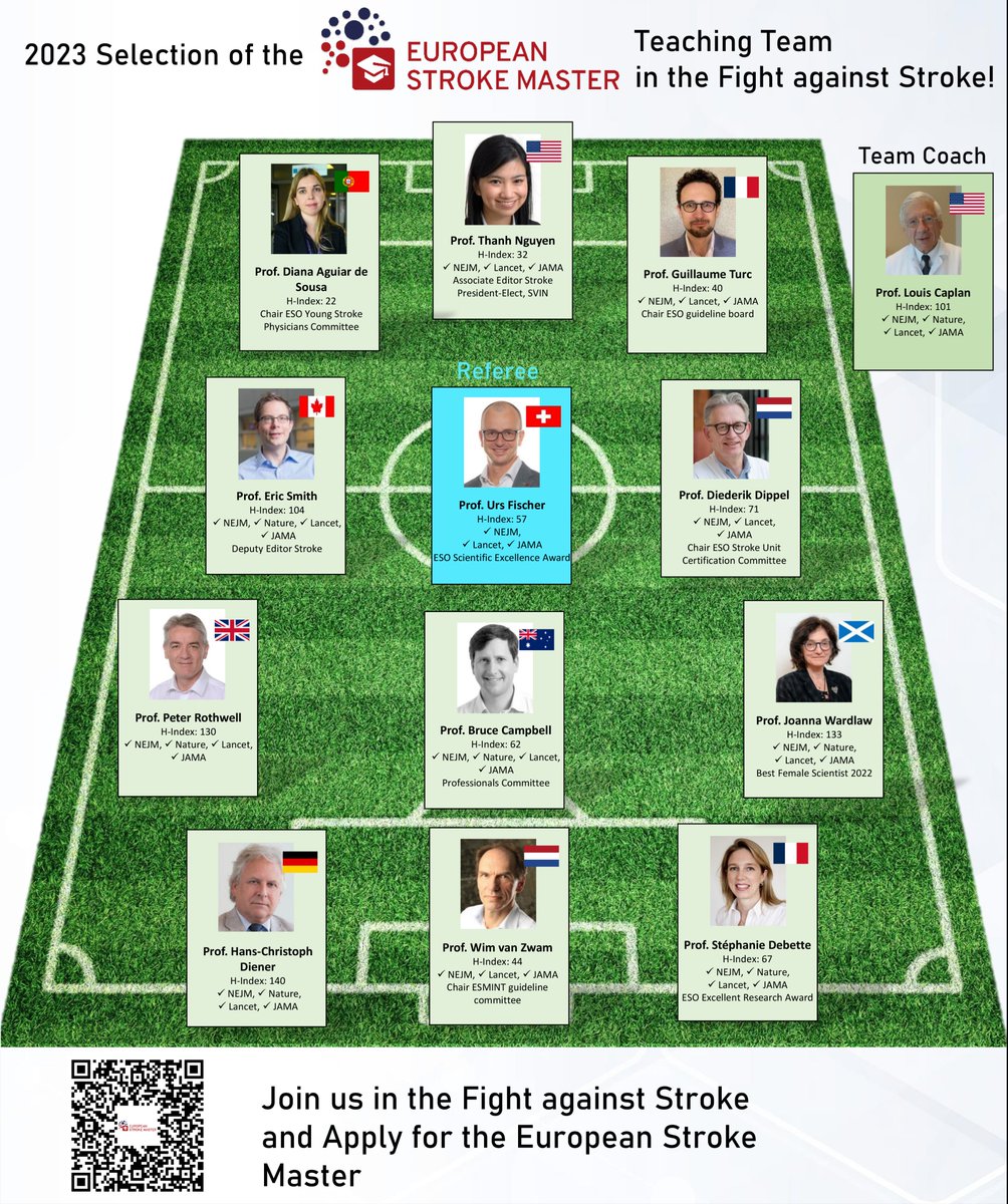 Over 200 sessions and way more than 100 top experts and excellent speakers! 🤩

We would like to present the 2023 selection of the #EuropeanStrokeMaster Teaching Team in the Fight against #Stroke! 🧠

Join us and apply online for the <a href="/ESOstroke/">European Stroke Org</a> study programme ✍️