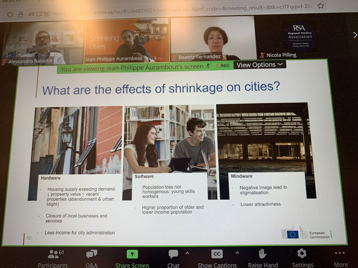 Effects of shrinking #cities❓
➡️ more buildings than people
➡️ depopulation targeting the young and skilled
➡️ loss of attractiveness

Policy response❓
➡️ #urban renewal
➡️ city branding
➡️ rightsizing
➡️ new governance

J-P Aurambout discussing now at #futureofcities webinar