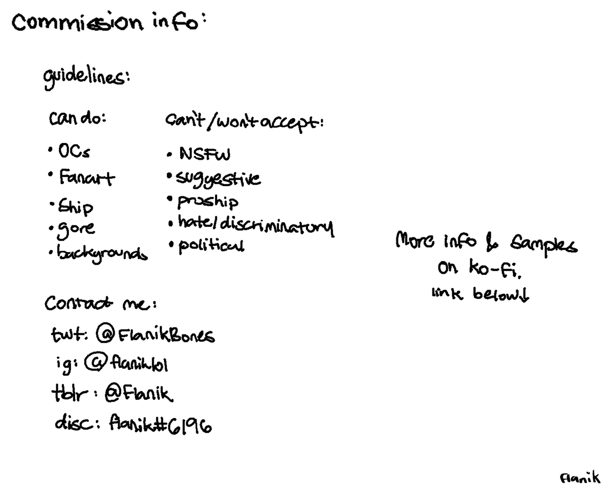 FlanikBones's tweet image. updated my coms sheet thingy lol #commissionsopen 
(read alt)