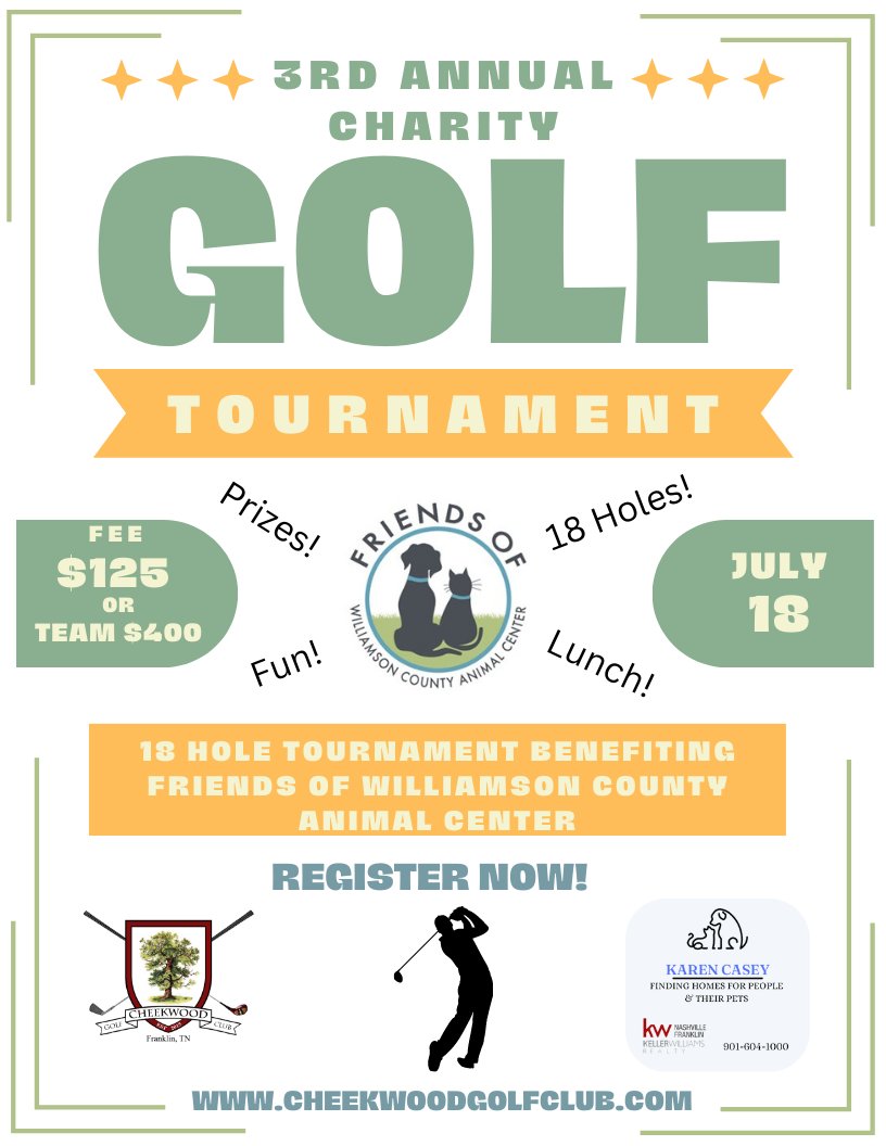 Our 3rd annual Charity Tournament will be July 18th! Stop by to register today! Food, fun, and golf! There may even be puppies! Signup through our website or stop in today!
