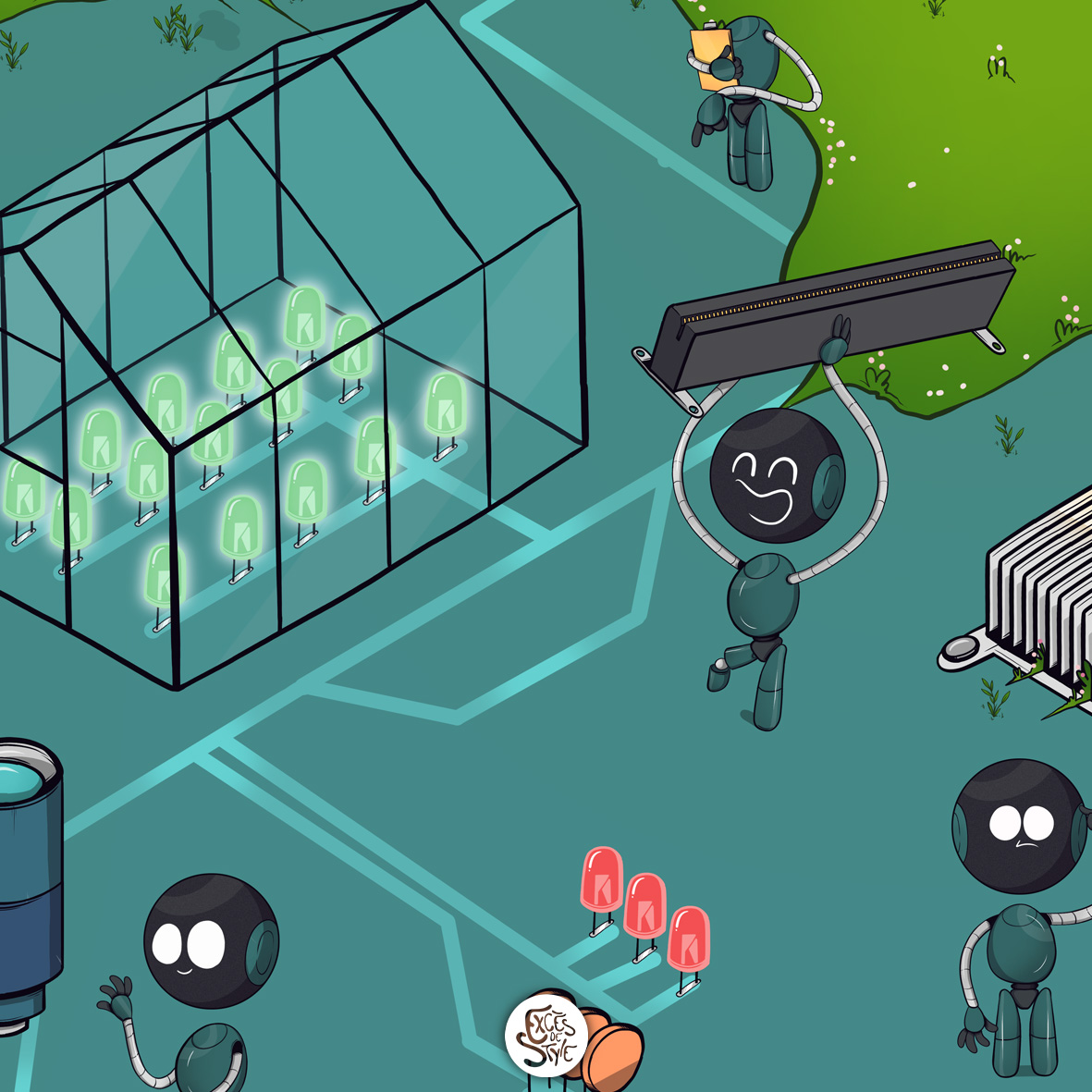 La suite de SAUVE QUI BUG !

Cette fois, nous souhaitions illustrer le printemps, l'été, plus de vert et de soleil. Si vous faites attention, il y a des œufs cachés...

#excesdestyle #robotique #robotdesign