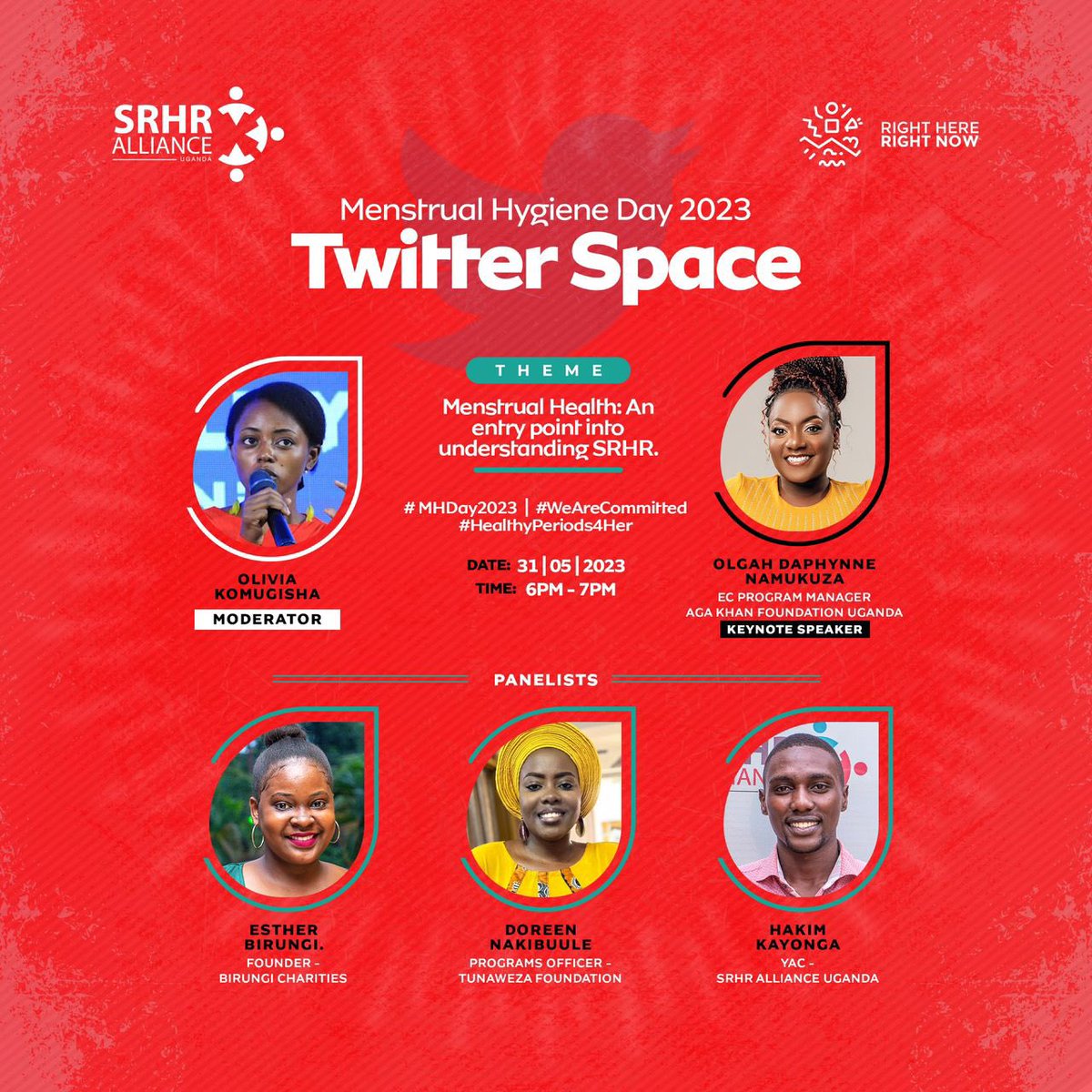 Set a reminder for our upcoming space 

twitter.com/i/spaces/1OwxW…

#HealthyPeriods4Her 

#WeAreCommitted 
#MHDay2023 
@SRHRAllianceUg @rhrn_ug
