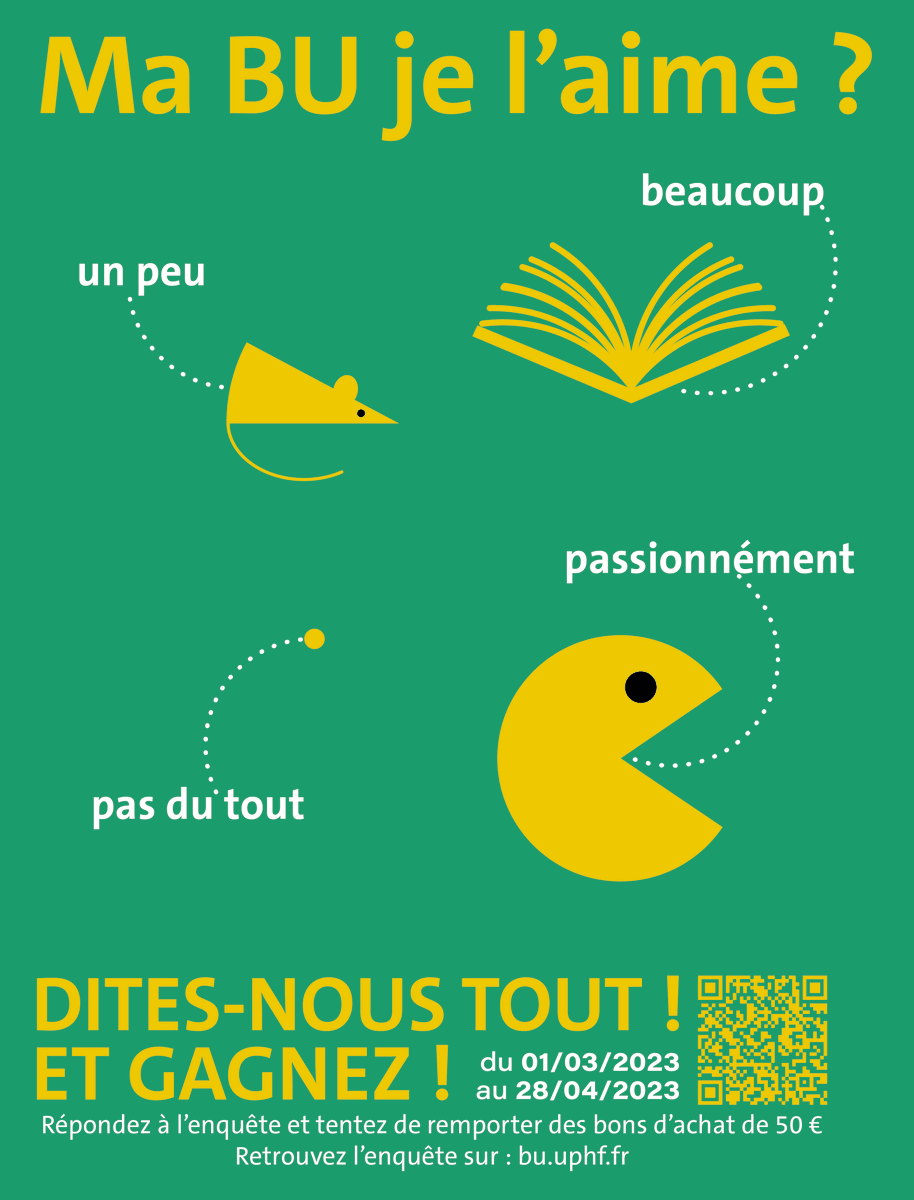 BUuphf's tweet photo. Avez-vous participé à la grande enquête #Libqual+ des @BUuphf ?
Il est encore temps !
Jusqu'au 30 juin 2023, vous pouvez donner votre avis sur les @BUuphf et participer au tirage au sort : des bons d'achats de 50 € à gagner !
👉 https://t.co/9x0BoAg1wA https://t.co/PH0T5QSu7Z