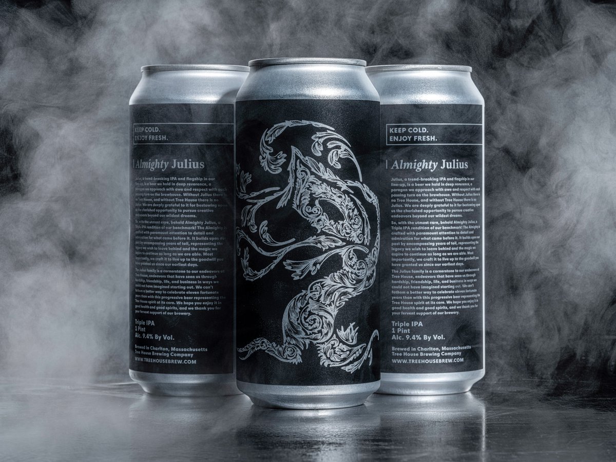 TreeHouseBrewCo's tweet photo. At the start of each June we commence a month-long celebration to reflect upon our inception.

This year we are celebrating Eleven Years, and to kick off the anniversary season we are releasing a beer worthy of the occasion. 

Julius, a trend-breaking IPA and flagship in our line-up, is a beer we hold in deep reverie, a paragon we approach with awe and respect with each passing turn on the brewhouse. Without Julius there is no Tree House, and without Tree House there is no Julius. We are deeply grateful to it for bestowing upon us the cherished opportunity to pursue creative endeavors beyond our wildest dreams

So, with the utmost care, behold Almighty Julius, a Triple IPA rendition of our benchmark! The Almighty is crafted with paramount attention to detail and admiration for what came before it. It builds upon our past by encompassing years of toil, representing the legacy we wish to leave behind and the magic we aspire to continue as long as we are able. Most importantly, we craft it to live up to the goodwill you have granted us since our earliest days. 

The Julius family is a cornerstone to our endeavors at Tree House, endeavors that have seen us through hardship, friendship, life, and business in ways we could not have imagined starting out. We can't fathom a better way to celebrate eleven fortunate years than with this progressive beer representing the Tree House spirit at its core. We hope you enjoy it in good health and good spirits, and we thank you for your fervent support of our brewery.