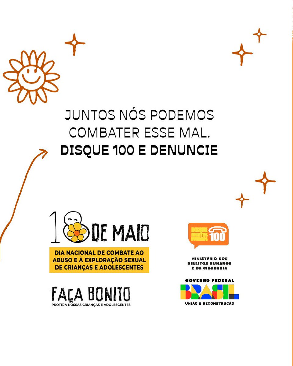 minsaude's tweet image. ☎️ Se viu algo suspeito, Disque 100 e denuncie. Sua ligação ajuda a proteger crianças e adolescentes.🧡

#UniãoeReconstrução #MDHC #DireitosHumanos #18DeMaio