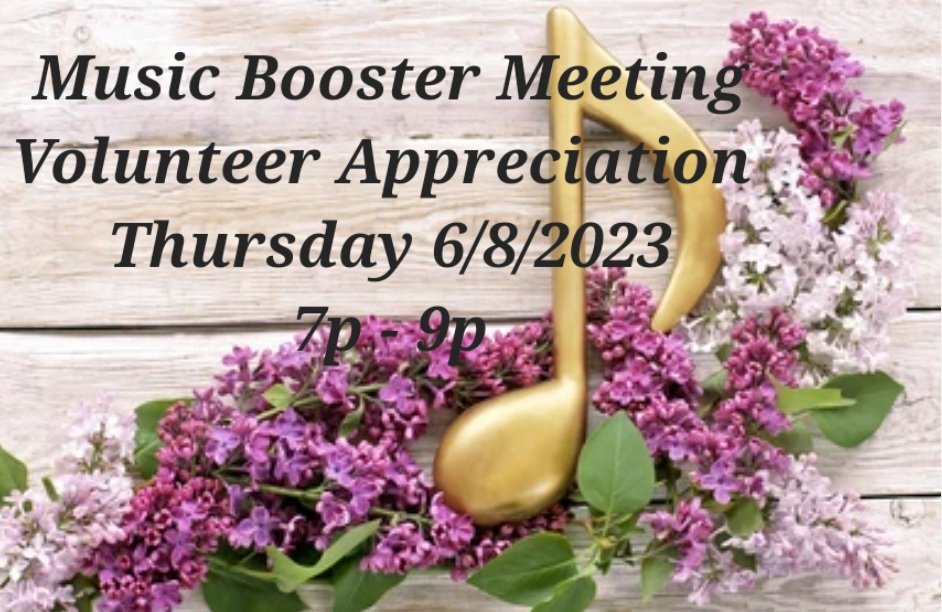 MusicHinsdale's tweet photo. Music Booster Meeting &amp; Volunteer Appreciation Thursday, 6/8/2023 7p-9p

Please RSVP for details at hinsdalesouthmusicboosters@gmail.com @HSHSHornetBand https://t.co/pMOMqd07q2