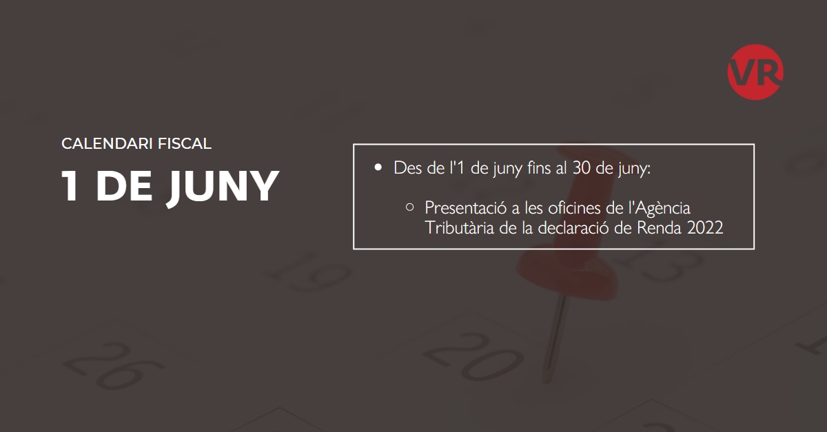 VilarRiba's tweet photo. 🔔 RECORDATORI

📅 Des de @VilarRiba us facilitem les dates més rellevants en referència a les principals obligacions tributàries del mes de juny.

ℹ️ Més informació: https://t.co/KcpcyQvmNL https://t.co/NGcQyw72uM
