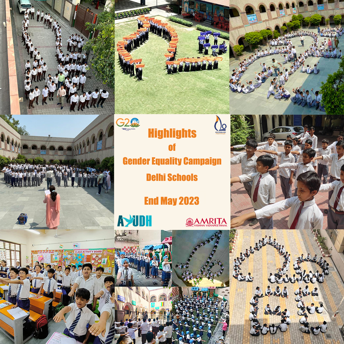 ammachilabs's tweet photo. #GenderEquality campaigns in Delhi schoolsby #C20 Gender Equality working group. Conducted by around 2000 schools & includes human formation of the C20 logo & online nominations for the #OneMillionLights campaign. #C20India #G20 #HumanFormation #C20HumanLogoGE #YouAreTheLight https://t.co/V6BykDhbJS