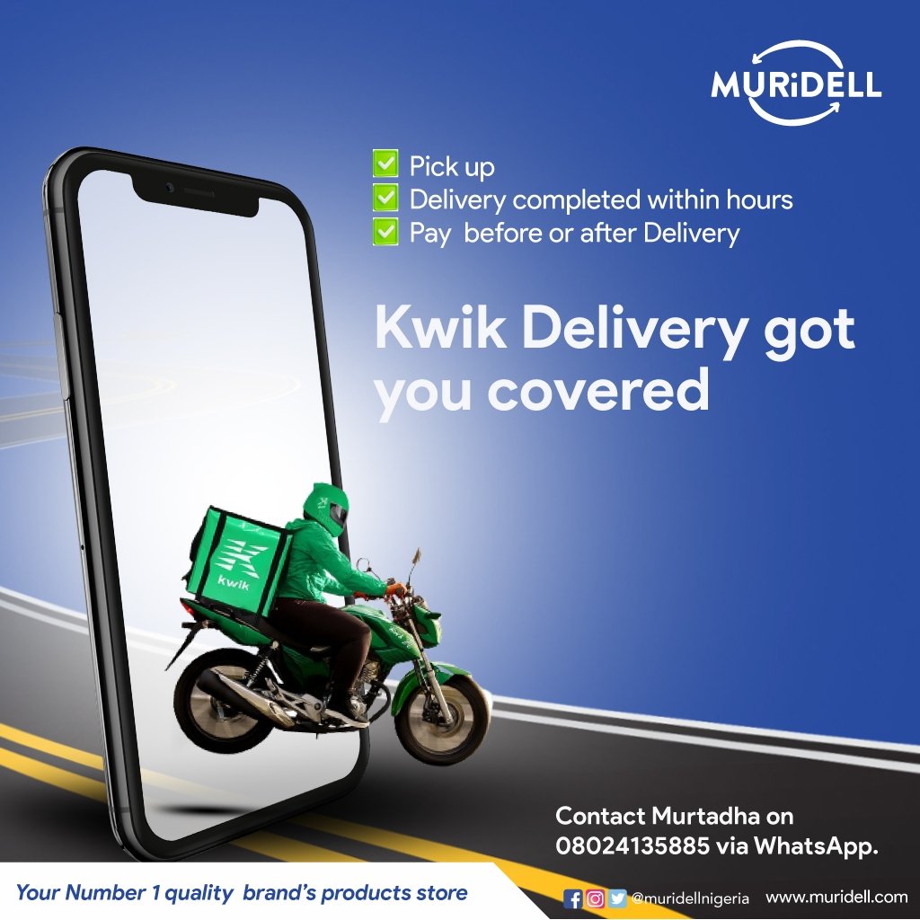MuridellNigeria's tweet photo. •Pick up ✅
•Delivery within hours✅
•Pay on or after delivery✅
Deliver you package(s)📦 quickly with @kwikafrica 🏍️💨
Need help with that, send us a DM or chat https://t.co/V9IdUs2oCj on WhatsApp
#muridell #muridellnigeria #kwik #delivery #logistics #kwikdelivery https://t.co/bIFOZ44VyZ