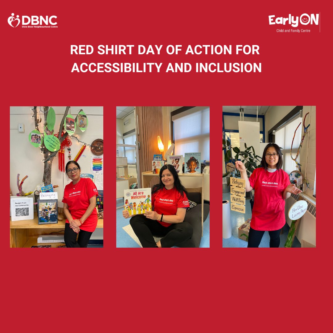 May 31 is a Red shirt day of action for accessibility and inclusion! #RedShirtDay #RedForAccessAbility  #redshirt #accessibility #inclusion #EarlyON #EarlyONPeel #CityofMississauga #families #childrenwithdisabilities  #advocacy #accessibilitymatters #accessibilityforall #mydbnc