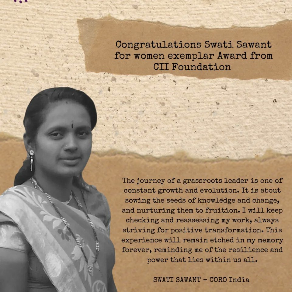 coro_india's tweet photo. Our Grassroot Leader Swati  Sawant received this year's Women Exemplar Award.
Thank you so much @CIIFoundation for this valuable opportunity. 
#exemplaroftheyear
#Grassrootleader
#GLDP https://t.co/Ov24POq75Q
