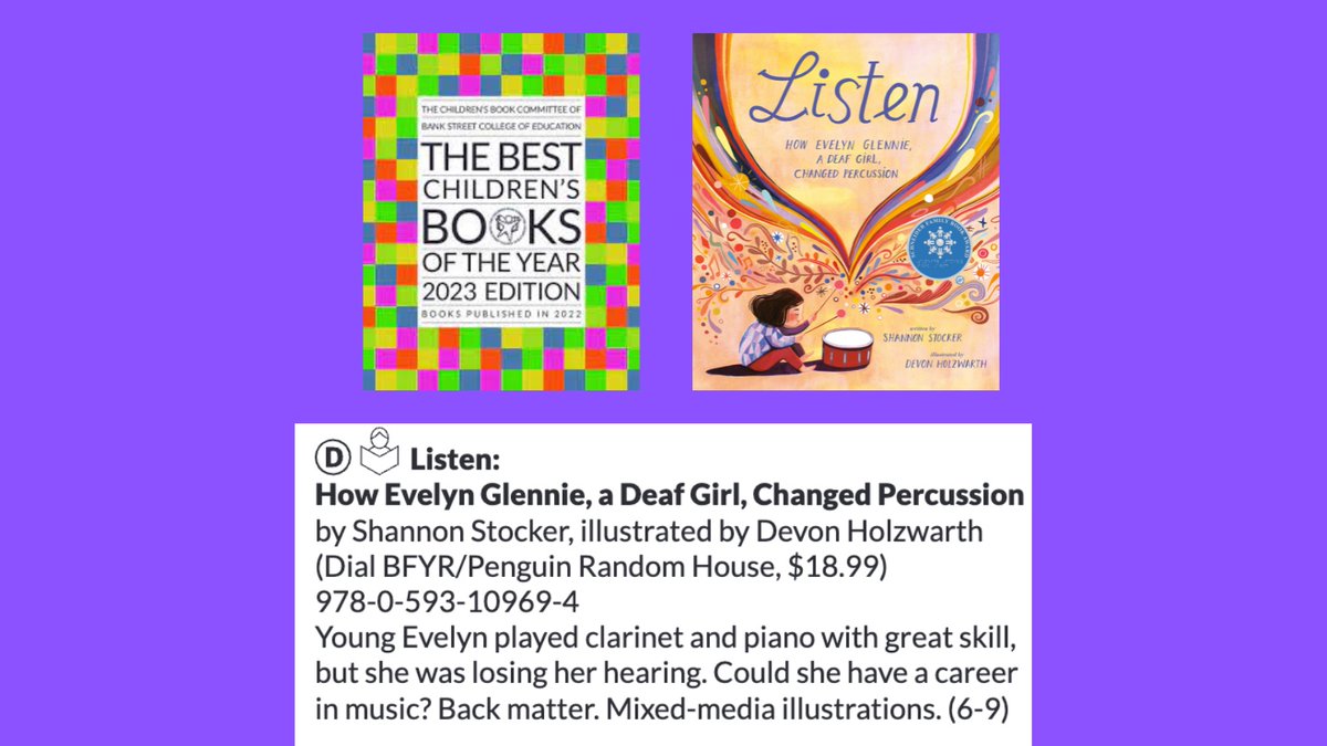 YAY!!!! Huge thanks to @bankstreetedu for including #LISTEN (ill. by the amazing Devon Holzwarth) in the '23 ed. of Best Children's Books of the Year! Be sure to check out the link...so many wonderful books! 🎉🥁
web.kamihq.com/web/viewer.htm…
#BankStreet @DameEvelyn @allisonremcheck