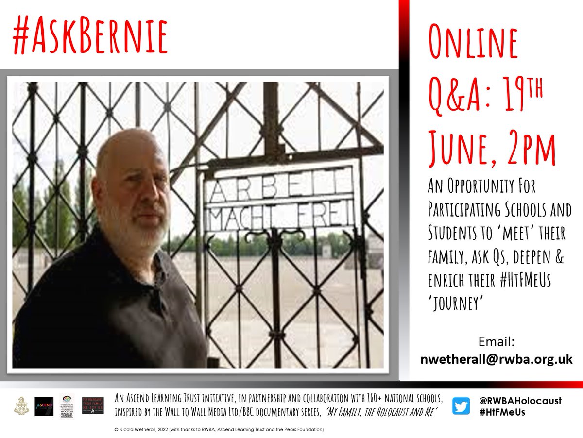 Following #BerniesJourney as part of #HtFMeUs project?
Join us, 19 June, 2pm to have your opportunity to #AskBernie your Qs, gain new insights & enrich your project outcomes. Submit Qs & check for Zoom details via Basecamp.

@history_fox @Soarpoints @OutwoodHindley @ianramseyce