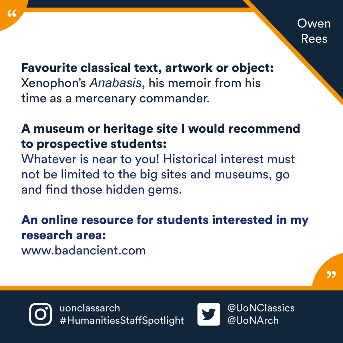 UoNHumanities's tweet photo. Humanities Staff Spotlight: Today we're featuring Owen Rees from @UoNClassics 

Full Q&amp;A for screen readers: https://t.co/OC7HBtph5u

#StudyAncientHistory #HumanitiesStaffSpotlight https://t.co/d2TqgNk8xN