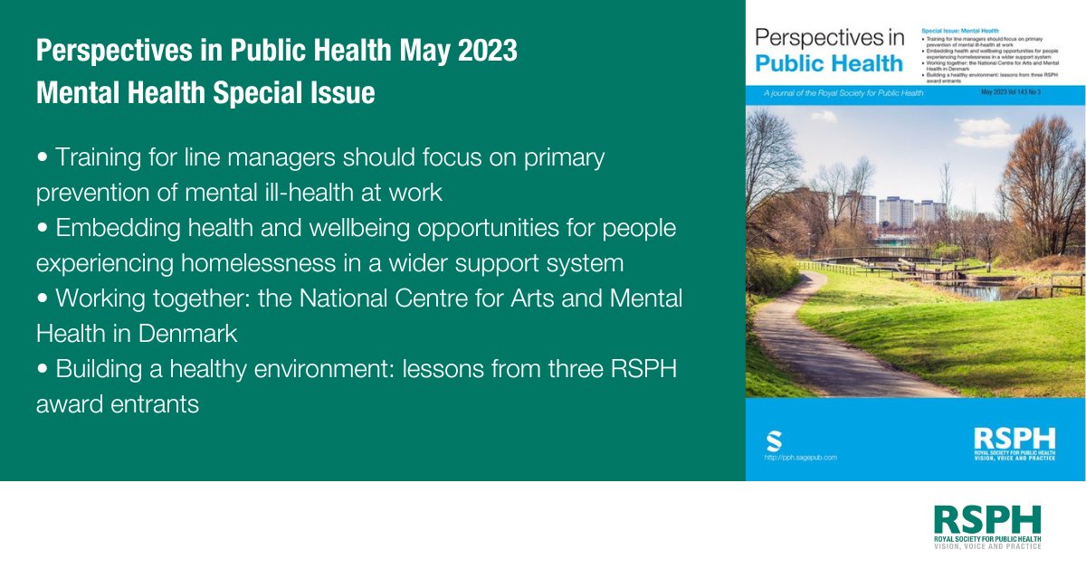 The May issue of @RSPH_PPH with Guest Editor Dr Stefan Rennick-Egglestone is out now. This is a special issue on #mentalhealth and is free to view online for the next two weeks! Read online now: ow.ly/Fnan50OzmZ1 #PublicHealth