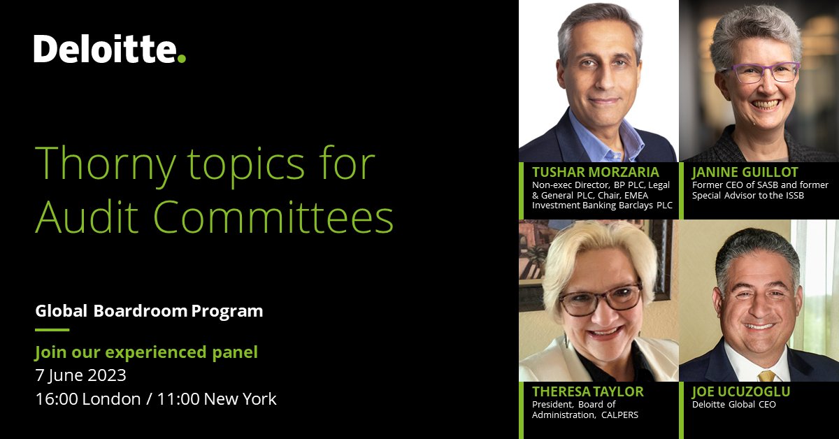 On 7 June, <a href="/jucuzoglu/">Joe Ucuzoglu</a> will lead a discussion exploring how the #audit committee’s agenda is developing fast, including the thorny topics they're wrestling with &amp; how boards should be thinking about forecasts in this challenging environment. Register here: deloitte.zoom.us/webinar/regist…