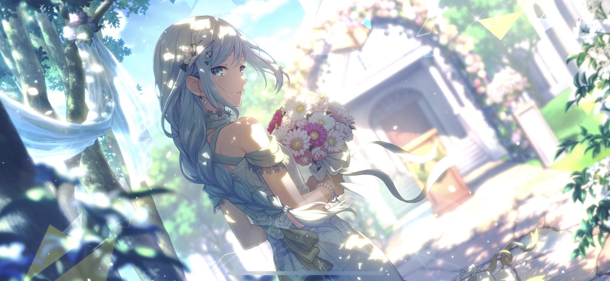 1girl bouquet flower dress long hair braid holding bouquet  illustration images