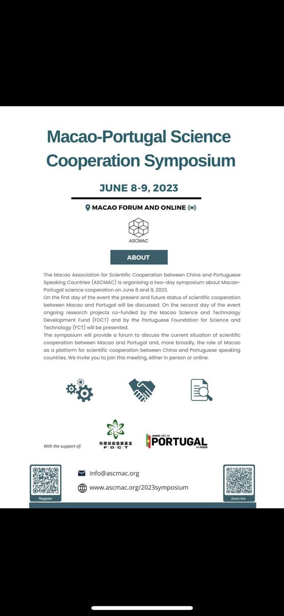 ascmac2's tweet photo. Join us next week for the hybrid event: #Macau-#Portugal #Science Cooperation Symposium! #China #Lusofonia https://t.co/p2jKIZkOpB