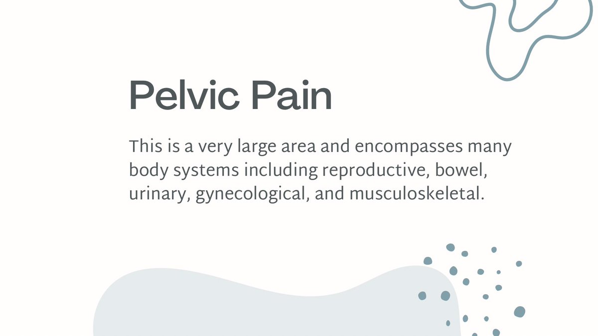 May is #pelvicpainawarenessmonth. What is #pelvicpain? 

Here are some conditions that refer pain to this area: 
⚪️Endometriosis
⚪️Fibroids
⚪️Pelvic floor dysfunction
⚪️Pelvic inflammatory disease (PID)
⚪️Polycystic ovarian syndrome (PCOS)
⚪️Urinary tract infections