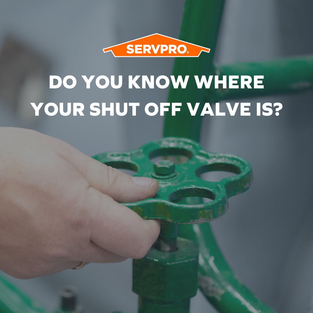 Fast response is essential when dealing with a water emergency. Do you know where your shut-off valve is if your property is faced with water damage? 

#WaterDamage #Water #flooddamage #SERVPRO #HereToHelp #LikeItNeverEvenHappened