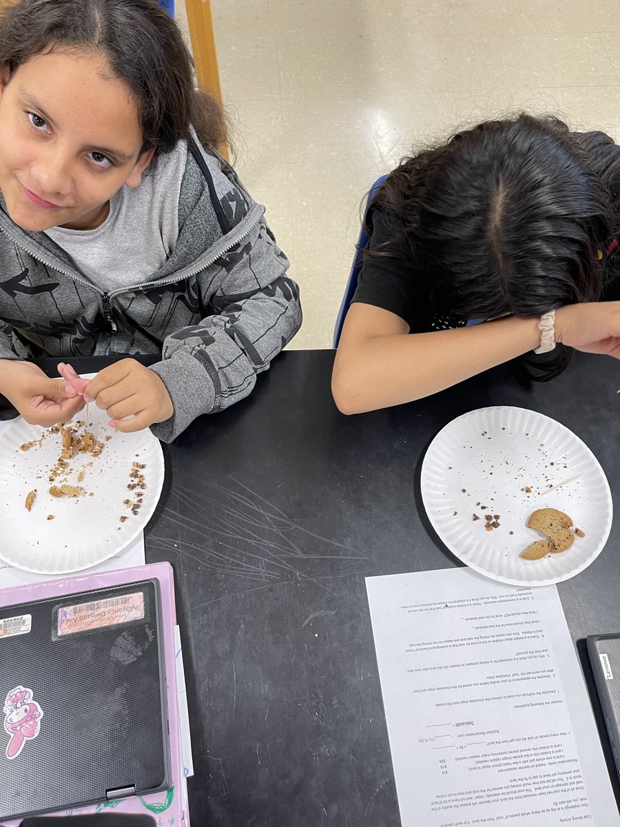 efigenioscience's tweet photo. We wrapped up our unit on energy resources with a coal mining simulation.   Students "mined" chocolate chips from a cookie to see how many chips(coal) they could dig out and how the cookie(land) was affected by the process.  @SRMS_Official https://t.co/CD7SMWuPlF
