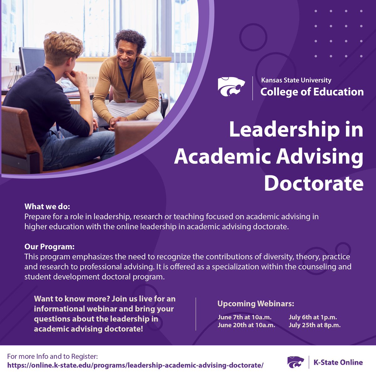 Interested? Find out more or register here: buff.ly/3oBXnK4

#kstate #edcats #advising