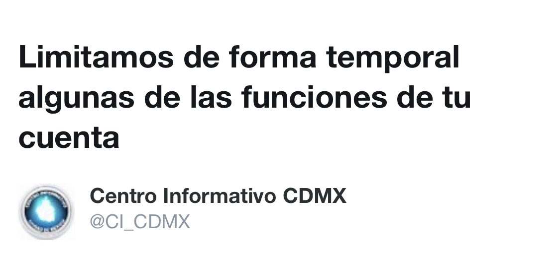 Cristellgp's tweet photo. Seguidores de @CI_CDMX, Twitter limitó por algunas horas la cuenta, no podremos publicar, ni dar RT, sin embargo lo haremos por este medio.

Gracias por seguir a Centro Informativo CDMX. https://t.co/IVO1BpspMf