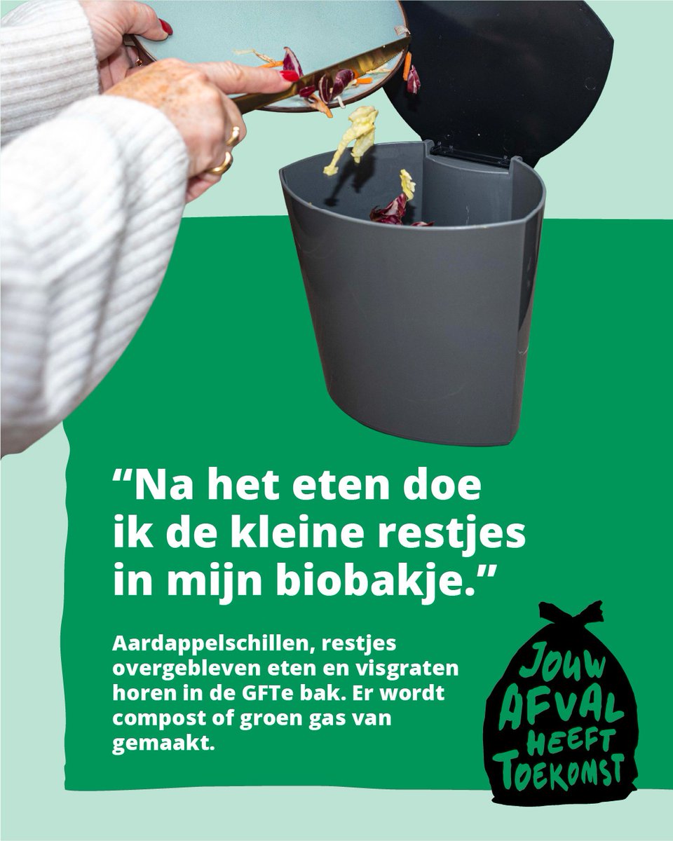 Op de automatische piloot ✈️: Koken, eten en dan de groente- en fruitschillen en etensresten in het biobakje of de groene container.

Samen geven we zo ons Groente-, Fruit-, Tuinafval en etensresten (GFTe) een toekomst als compost of groen gas. ♻️

#jouwafvalheefttoekomst