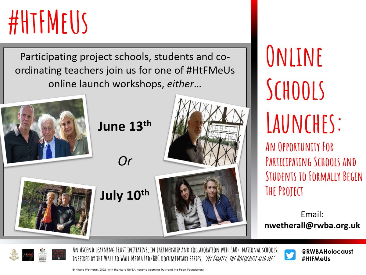 ⬇️We've two upcoming online school launches for those students starting their #HtFMeUs journey, or for alumni schools with a new student cohort embarking on the project.
📢Join us, TODAY, 2.00pm.
Zoom details via nwetherall@rwba.org.uk or via Basecamp.