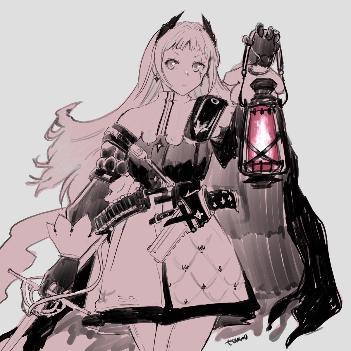 irene (arknights) 1girl solo holding weapon holding lantern sword lantern  illustration images