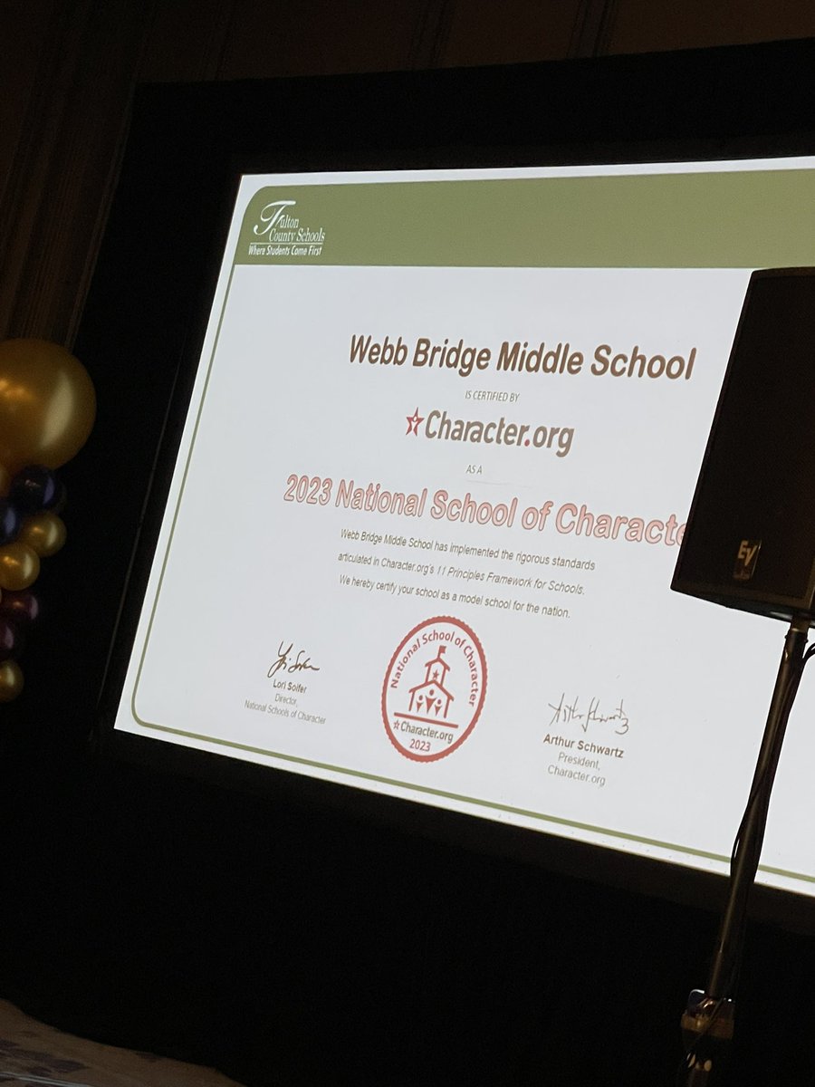 Congratulations to @WebbBridgeMS and @WBMSprincipal for receiving the 2023 National School of Character Award ✅ #FCSSLI23