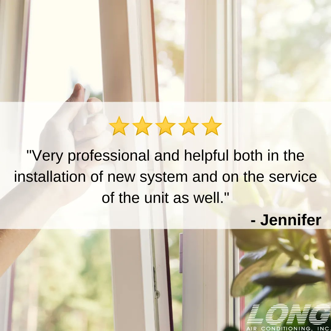 Thanks for the review, Jennifer! We’re always happy to help!  

Call us to schedule a check! 
☎️: 936-756-5645 
buff.ly/2ZVm5HT 

#longair #Hvacr #hvacrepair #hvac #acrepair #hvacsystem #hvaclife #hvaclove #commericialhvac #comfort #heater #heating #cooling #electrical