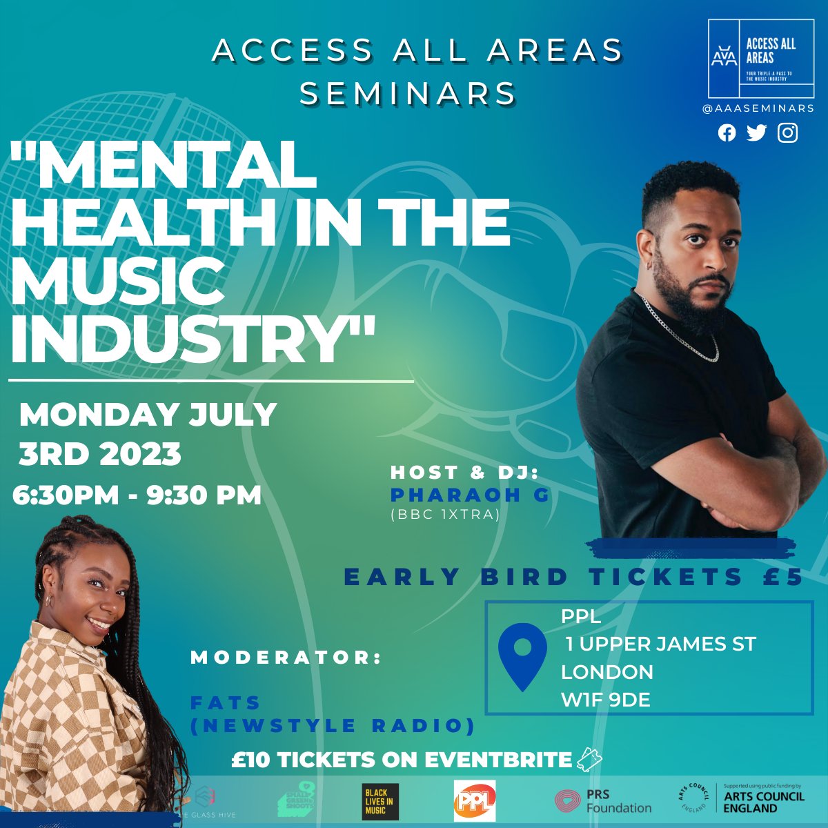 AAAseminars's tweet photo. #AccessAllAreas is back with @BLKLivesinMusic this Summer with a #MentalHealth special #FatsMoeva @PPLUK London W1 Mon July 3rd, 630-930p with new mod #FatsMoeva & BBC 1Xtra @DJPharaohG
Stay tuned for more info inc full line up & tickets 2moro Thurs June 1 #MusicBiz #NewMusic https://t.co/fzxIqa5ijL