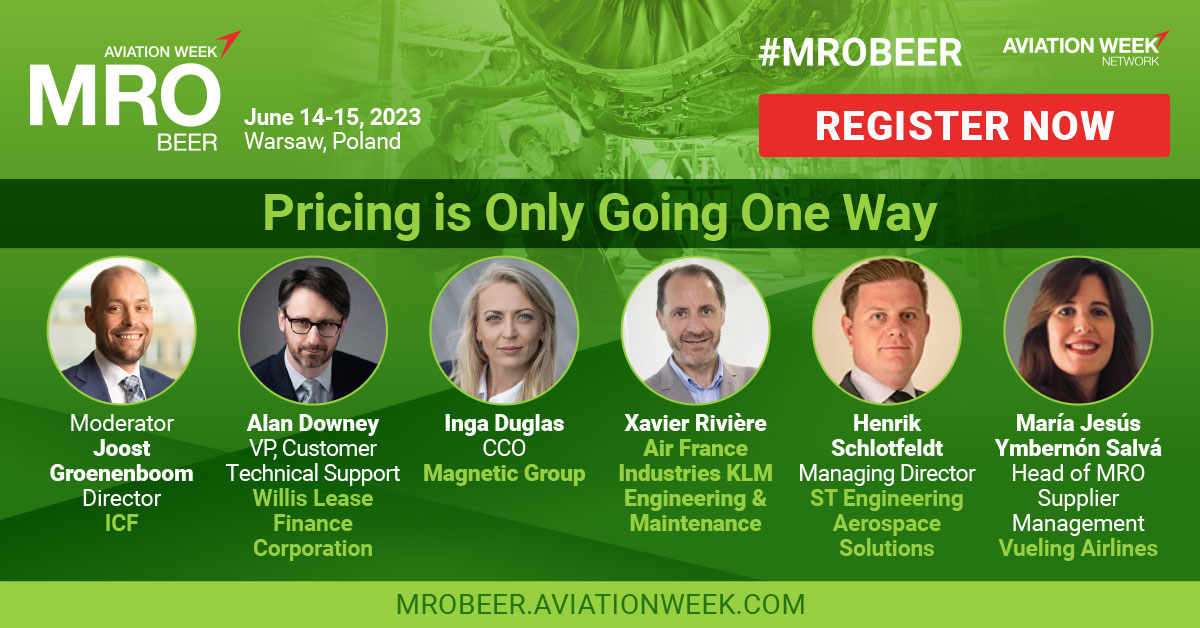 With significant parts price rises to account for inflation, how will airlines respond? Are we seeing greater demand for alternatives to new parts, how will this impact the market? Register for more #MRBEER:
ow.ly/V8CX50OlT7w
@WillisLease #ICF @stengineeringna @vueling