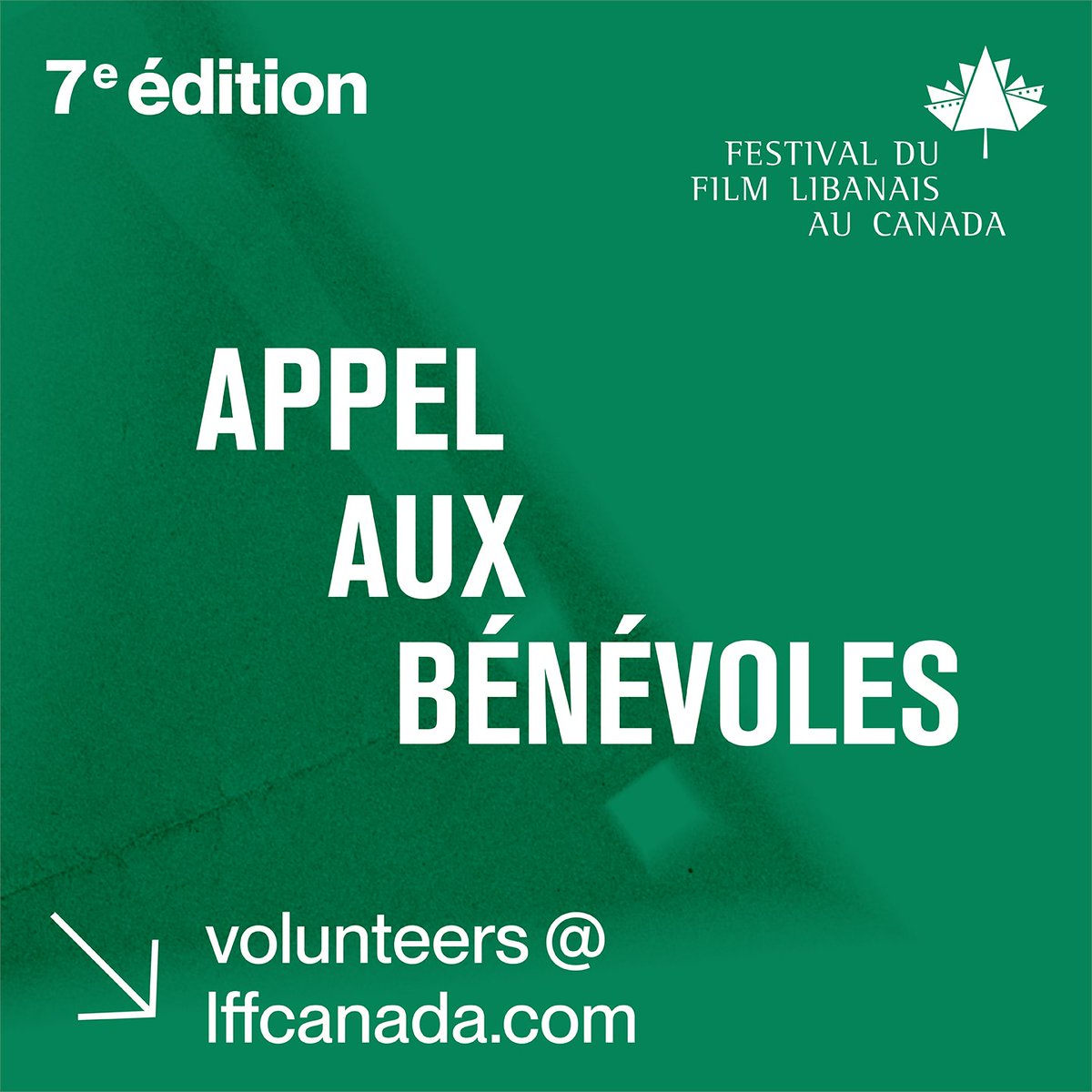 APPEL AUX BÉNÉVOLES
Aimerais-tu participer au bon déroulement de notre superbe festival de films libanais à Ottawa? Joins-toi à notre équipe! La 7e édition du Festival Libanais au Canada se déroulera du 9 au 12 juin.
Ton CV &gt;  lffcanada.com
✉️ volunteers@lffcanada.com