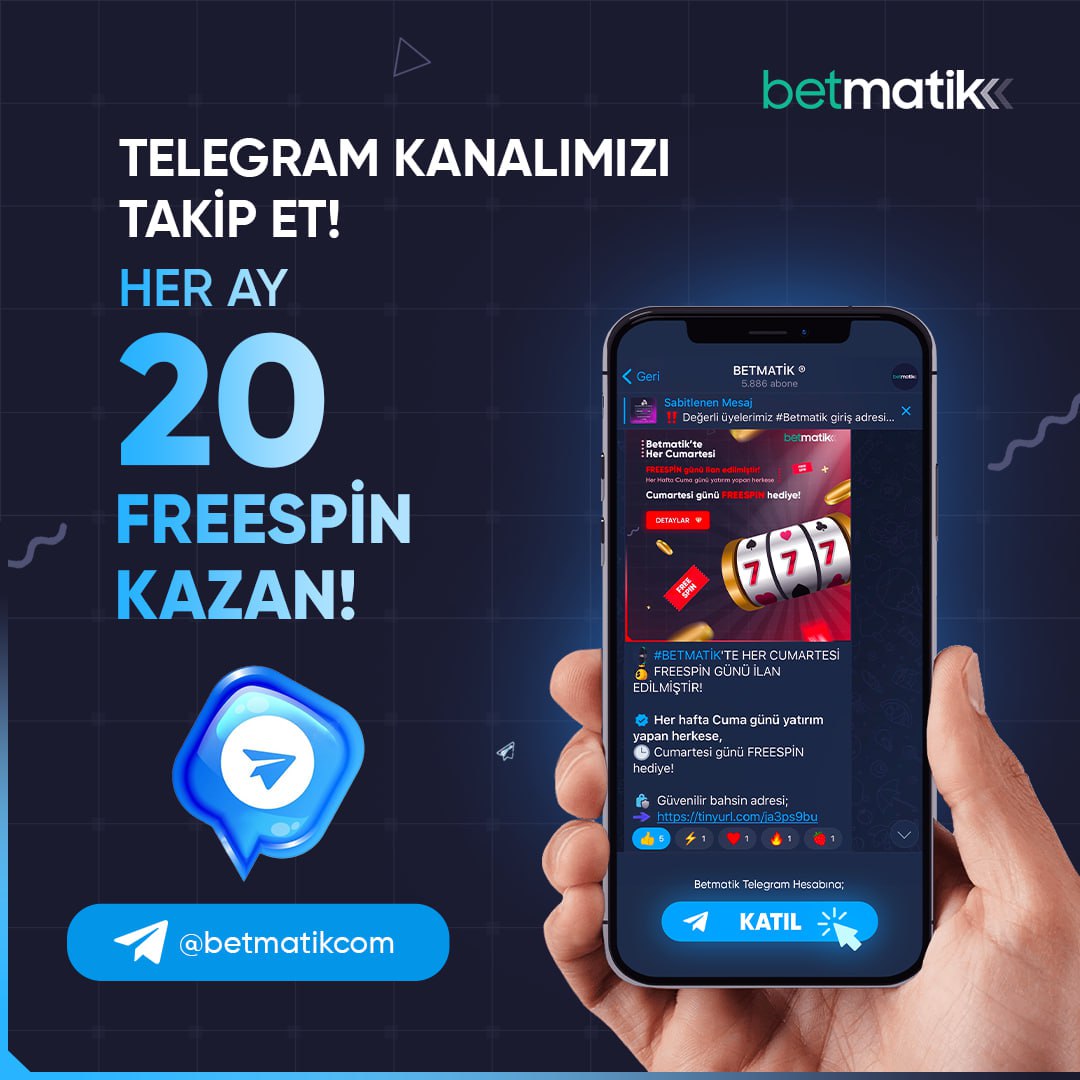 ✉️ Telegram Kanalımızı Takip Et
✅  t.me/betmatikcom
🎰 HER AY 20 FREESPİN KAZAN!✅

🔵Yapman gereken; #Betmatik takip et ve formu eksiksiz doldur!
🧑‍💻Form: rebrand.ly/BetmatikTelegr…

☢️Tüm kurallar formda yer almaktadır. Lütfen dikkatlice okuyunuz.

➡️tinyurl.com/ja3ps9bu