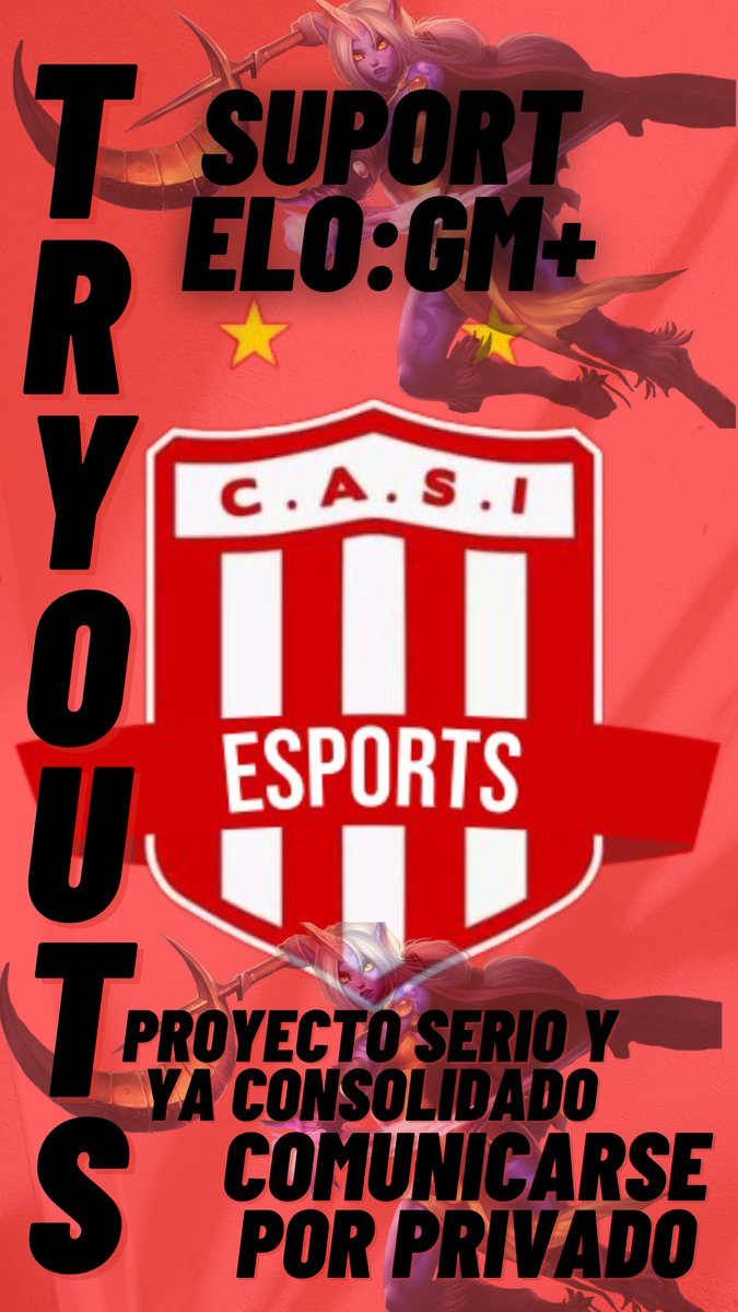 💙Pochitoox💛 (@mati_nicoolas) on Twitter photo San Isidro Esports busca suport para sumarse a proyecto ya consolidado.
Elo mínimo requerido: GM+
Comunicarse por privado
#BusquedaEsports
<a href="/BusquedaEsports/">Búsqueda Esports</a> San Isidro Esports busca suport para sumarse a proyecto ya consolidado.
Elo mínimo requerido: GM+
Comunicarse por privado
#BusquedaEsports
<a href="/BusquedaEsports/">Búsqueda Esports</a>