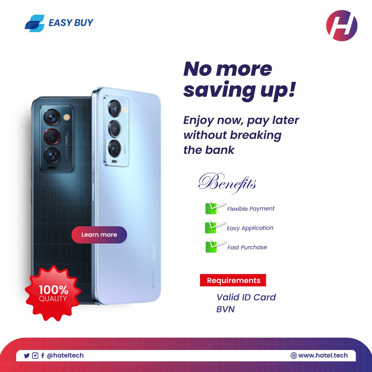 hateltech's tweet photo. 🔒 Secure your dream phone effortlessly with our Easy Buy plan.

No more waiting for savings or sacrificing. Own a smartphone today and pay later, hassle-free.

#EasyBuy #HatelPhones https://t.co/I60eLFn5Lz