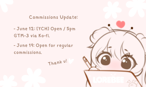 LoreBeeVT's tweet photo. ✧ COMMISSIONS UPDATE ✧
♡ These are the dates for the next openings ♡
♡ I will tag those who are interested 💛
#commissions #lorebee https://t.co/2pReOhlnl6