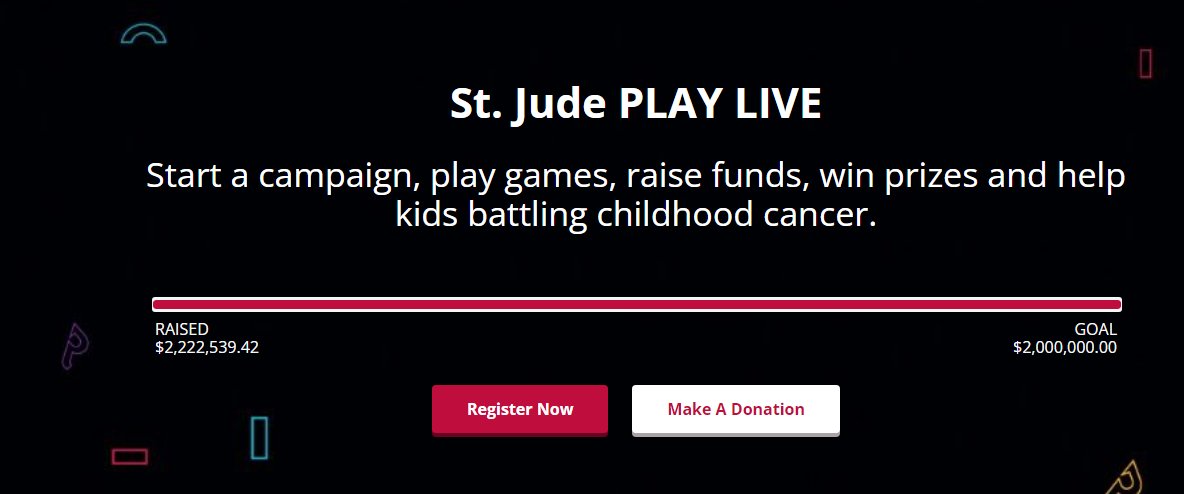 Happy last day of St. Jude PLAY LIVE Challenge Season! You all have raised $2.2M for the kids of #StJude so far and we are SO incredibly grateful. 
Check out our Discord to see who is streaming today and support them as they close out the month!
➡️discord.gg/stjudeplaylive