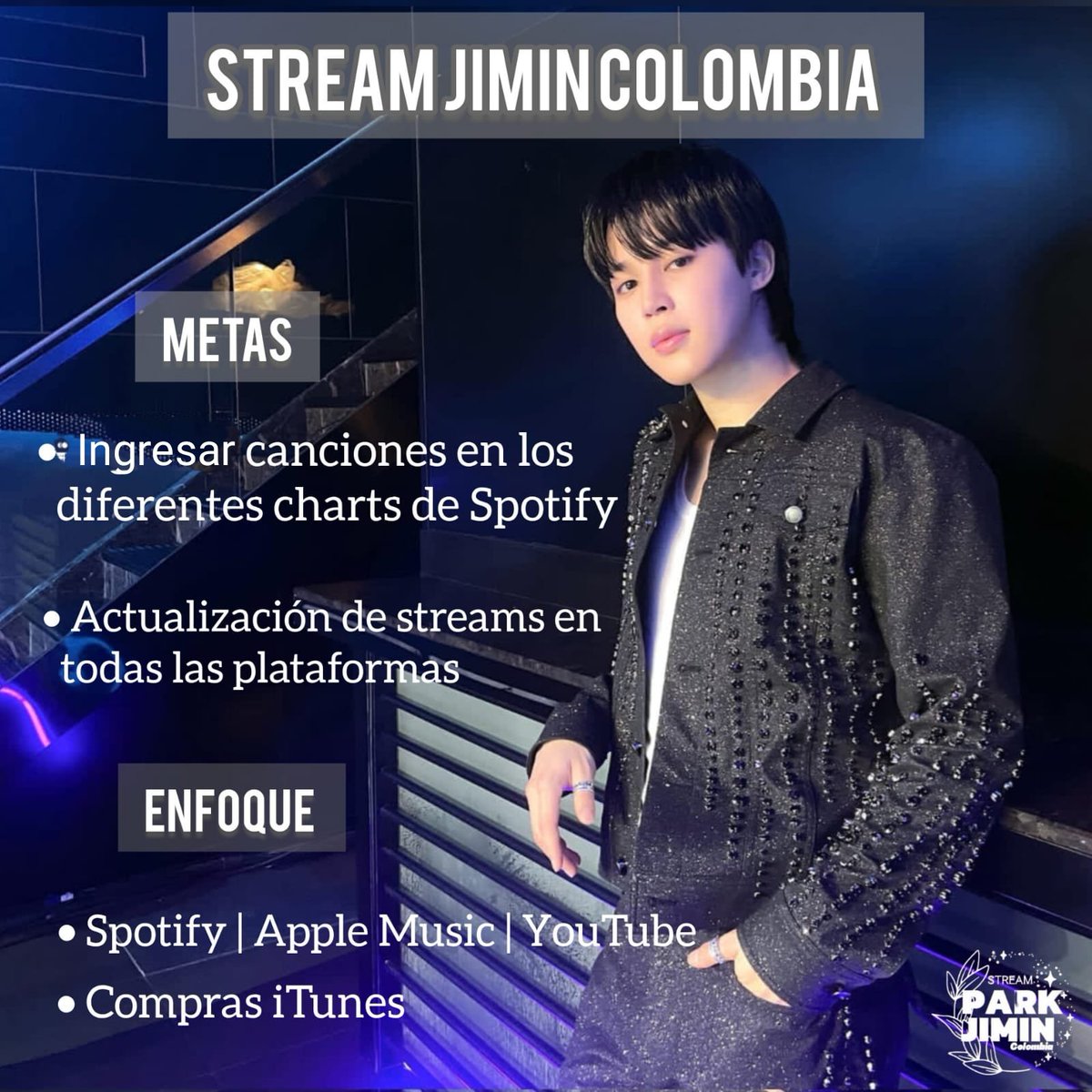 StreamJiminCol's tweet image. Bienvenid@s 

Somos la primera fanbase de stream en el país enfocada en Park Jimin y su discografía.

Únete a nosotros y apoyanos en futuras actividades para impulsar mucho más su talento.