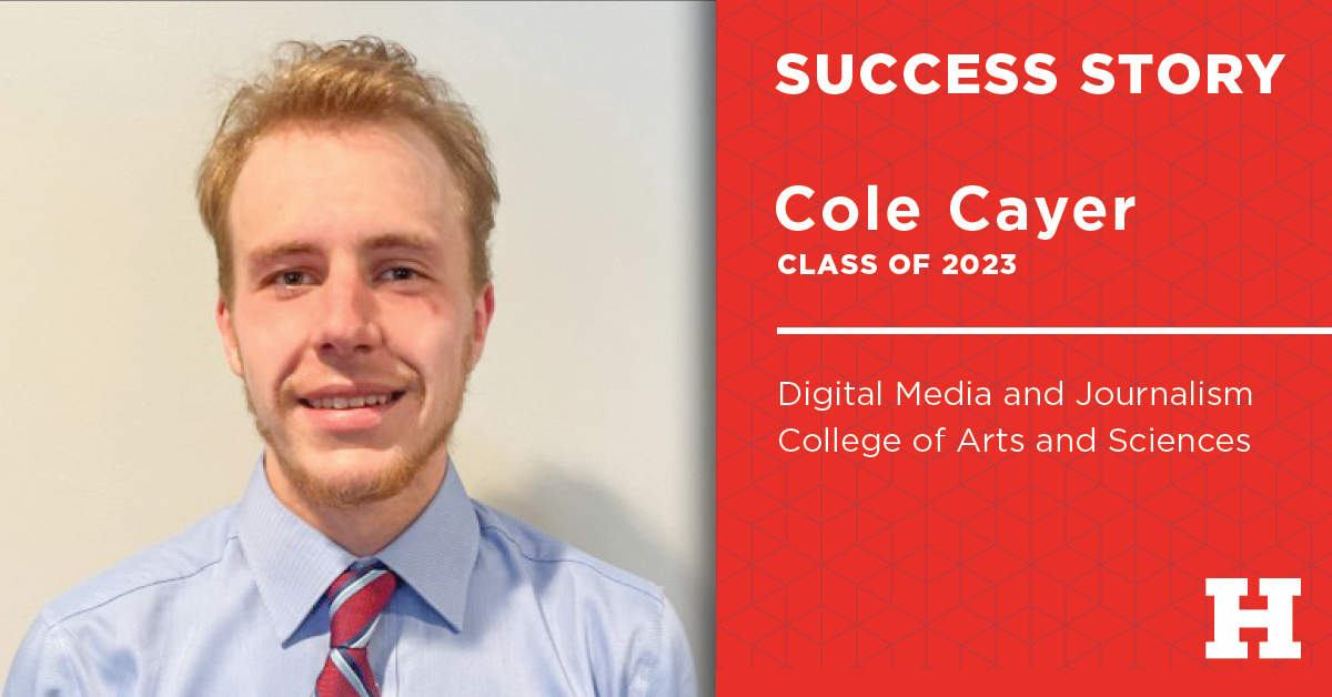 Digital Media and Journalism major Cole Cayer '23 is now working as a media assistant with <a href="/GoYardGoats/">Hartford Yard Goats</a>  minor league baseball team. He also served as sports director for UHart’s Student Television Network (STN). #UHart #SuccessStory bit.ly/3qn5if2