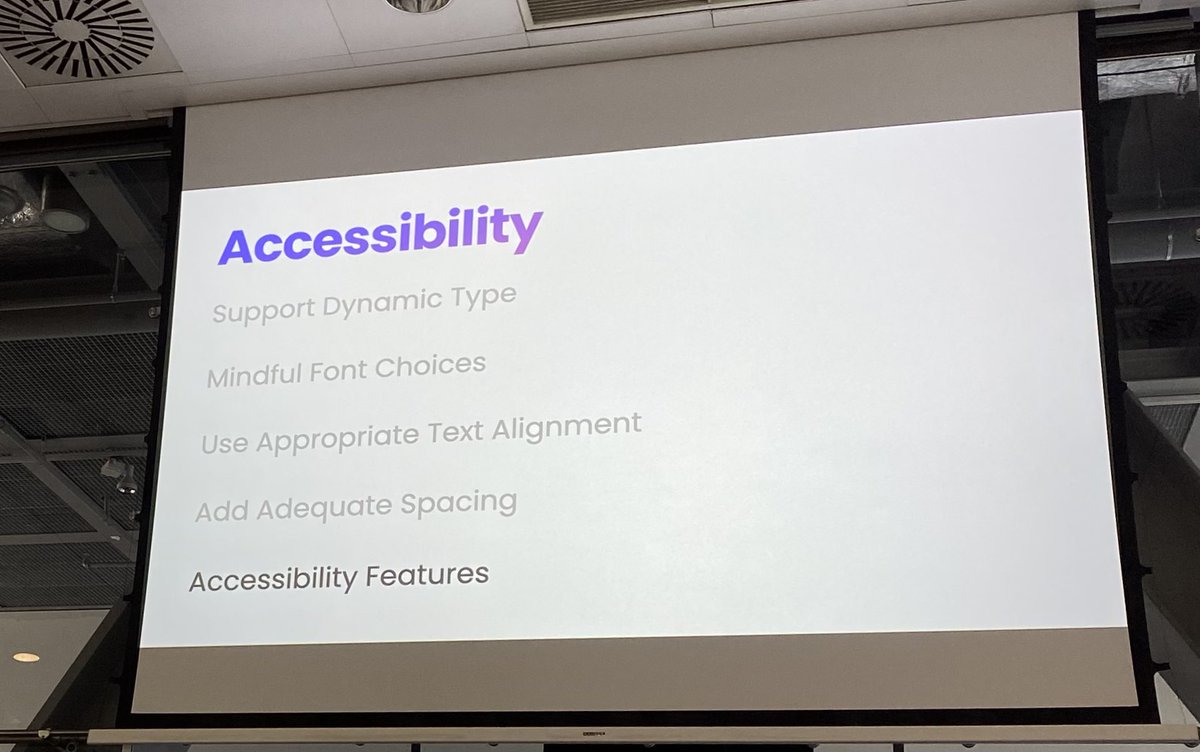 a_opoka's tweet photo. Shout out to @rudrank for including accessibility considerations during his talk about designing typography system! #plSwift https://t.co/ycTYxsulbW